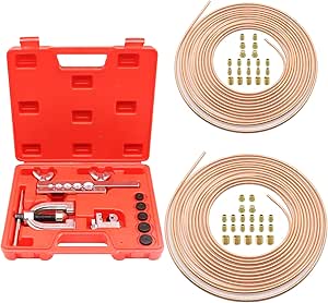 Kit Tuyau Frein Voiture, 7,62m de Ø4,75mm + Ø6,35 mm en Acier Cuivré avec 32 Raccords de Durite de Frein + 10 Connecteurs, IdéAl Pour Les SystèMes De Freinage Hydrauliques De Voiture