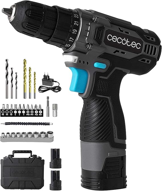 Cecotec PowerForce 1620 Easy Hand Drill with 2 Batteries 16 V and 2000 mAh Batteries. 2 Speed Levels up to 1500 rpm, Torque of 38Nm Adjustable in 25+1 Levels.