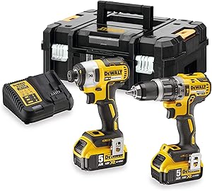 DEWALT Kit Perceuse DCD796 + Visseuse à Impact DCF887 + 2 Batteries 5Ah + Chargeur DCB115 + Mallette Tstak DCK266P2T-QW