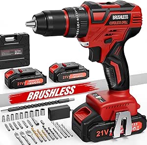 Perceuse Visseuse Sans Fil, Brushless Perceuse Percussion Sans Fil 21V avec 2 Batteries, Visseuse Devisseuse Sans Fil 60Nm, 25+3 Réglages de Couple Perceuse-Visseuse, 2 Vitesses et 30 Accessoires
