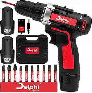 visseuse électrique perceuse sans fil 12V avec 2 batteries et chargeur, vitesse variable, contrôle de couple, kit accessoires 2x 12V 1,5Ah, compacte pour bois et métal