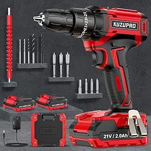 Perceuse Visseuse Sans Fil 21V, Visseuse Devisseuse Sans Fil avec 2 Batteries 2.0Ah, 42Nm Perceuse Percussion, 25+3 Réglages de Couple, LED, 2 Vitesses, 14 Accessoires, pour la Bricolage