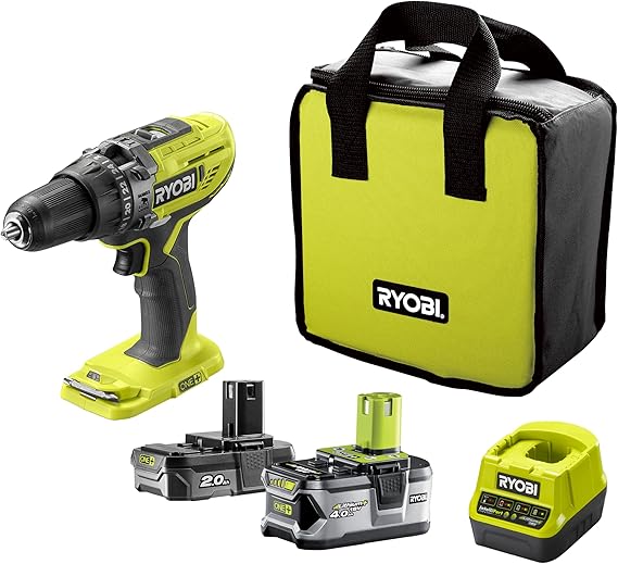 RYOBI - Impact drill-driver - 18V ONE+ - R18PD3-242S - Masonry drilling, wood, metal, screwing, LED lighting - 2 batteries (4.0 Ah + 2.0 Ah)
