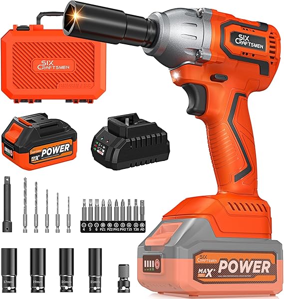 21V Brushless 1/2" Cordless Impact Wrench 500 N.m, Impact Nutrunner with 4.0Ah Battery and Charger, Variable Speed, for DIY, Furniture/Light Cars