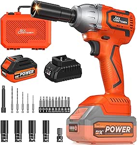 21V Brushless 1/2" Cordless Impact Wrench 500 N.m, Impact Nutrunner with 4.0Ah Battery and Charger, Variable Speed, for DIY, Furniture/Light Cars
