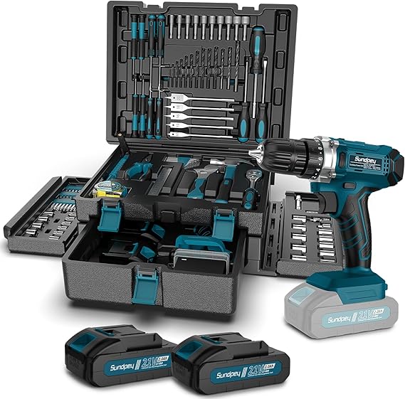 Perceuse Visseuse Sans Fil 21V - Sundpey Caisse a Outil 255PCS avec Tiroir Visseuse Devisseuse Sans Fil Ménagers Généraux Malette Outils de Réparation Domestique/Auto pour Propriétaire Bricoleur