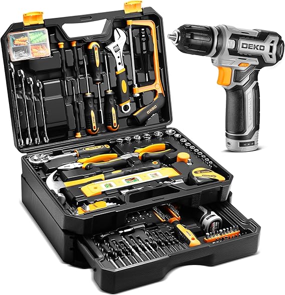 DEKO Tool Box with Drill Cordless Multifunction 12 V 238 Pieces Tool Case Complete Tool Box with Drill for Repair, Maintenance, Auto Mechanical Autillage