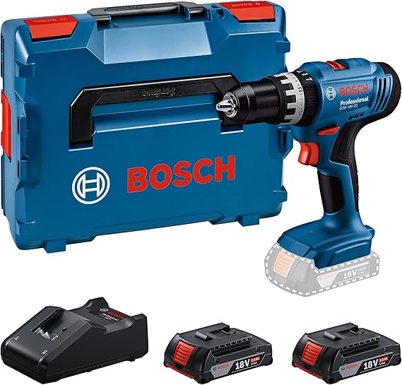 Bosch Professional 18V System cordless drill/driver GSB 18V-25 (max. screw diameter 10 mm, with 2 GBA 2.0 Ah batteries, GAL 18V-40, L-BOXX)
