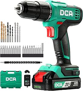 DCA 20V Cordless Impact Drive, 40Nm Torque, 13mm Self-Tightening Chuck, 22500CPM, 2 Variable Speed, 18+1+1, Impact Drill with 14 Drills/Bits for Brick, Metal, Wood