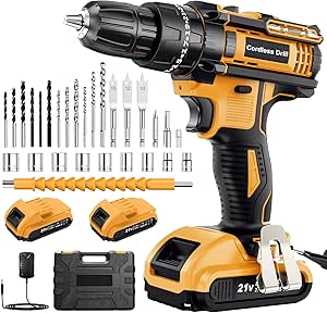 Perceuse Visseuse Sans Fil 21V, Visseuse Devisseuse avec 2 Batteries 2.0Ah, 42Nm Percussion, 25+3 Réglages de Couple, 30 Accessoires, 2 Vitesses, LED, pour le Bricolage