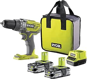 RYOBI - Perceuse-visseuse à percussion sans fil 18V ONE+™™ avec 2 batteries lithium+ 1,5 Ah - R18PD3-215S