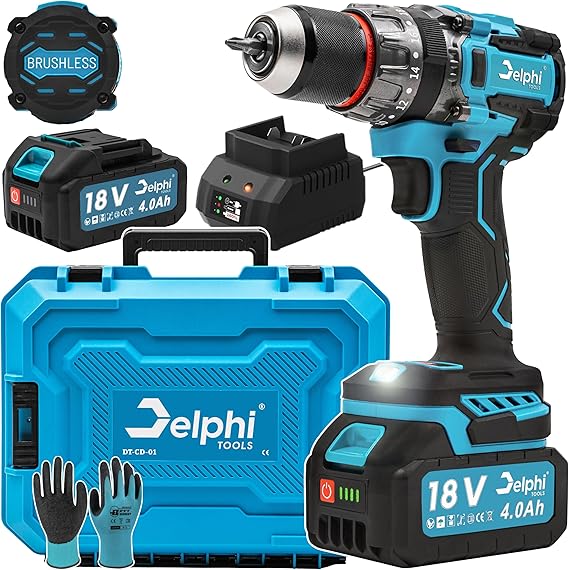 Delphi Powerful 18V cordless impact driver with striking function, 4Ah professional impact driver, ideal for precise drilling and screwing in wood and metal